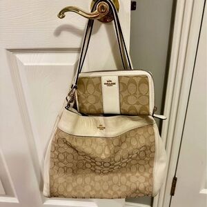 Coach Beige and Cream Signature Shoulder Bag
